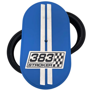 383 STROKER Custom Raised Billet Top 15" Oval Air Cleaner Kit - Style 3 - Blue