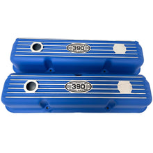 Load image into Gallery viewer, Ford FE 390 Valve Covers Short Finned (POWERED BY 390) Blue-Style 1