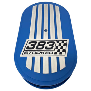 383 STROKER Custom Raised Billet Top 15" Oval Air Cleaner Kit - Style 1-Blue