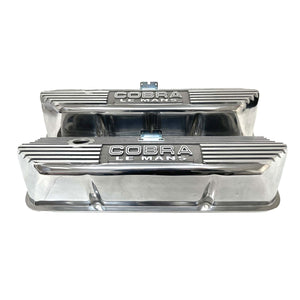 Ford COBRA LE MANS FE Tall Valve Covers - Die-Cast Logo - Polished