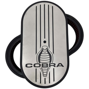 Ford Cobra 15" Oval Air Cleaner Kit - 5 Black Stripe -  Silver