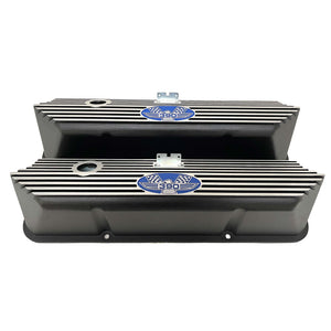 Ford FE Tall 390 American Eagle Valve Covers - Blue Logo - Black