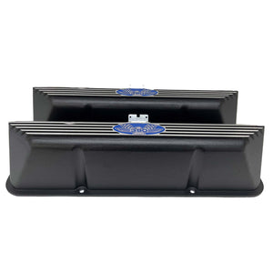 Ford FE Tall 390 American Eagle Valve Covers - Blue Logo - Black