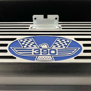 Ford FE Tall 390 American Eagle Valve Covers - Blue Logo - Black