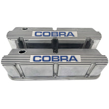 Load image into Gallery viewer, Ford Small Block Pentroof Cobra Tall Valve Covers, Blue Logo - Polished