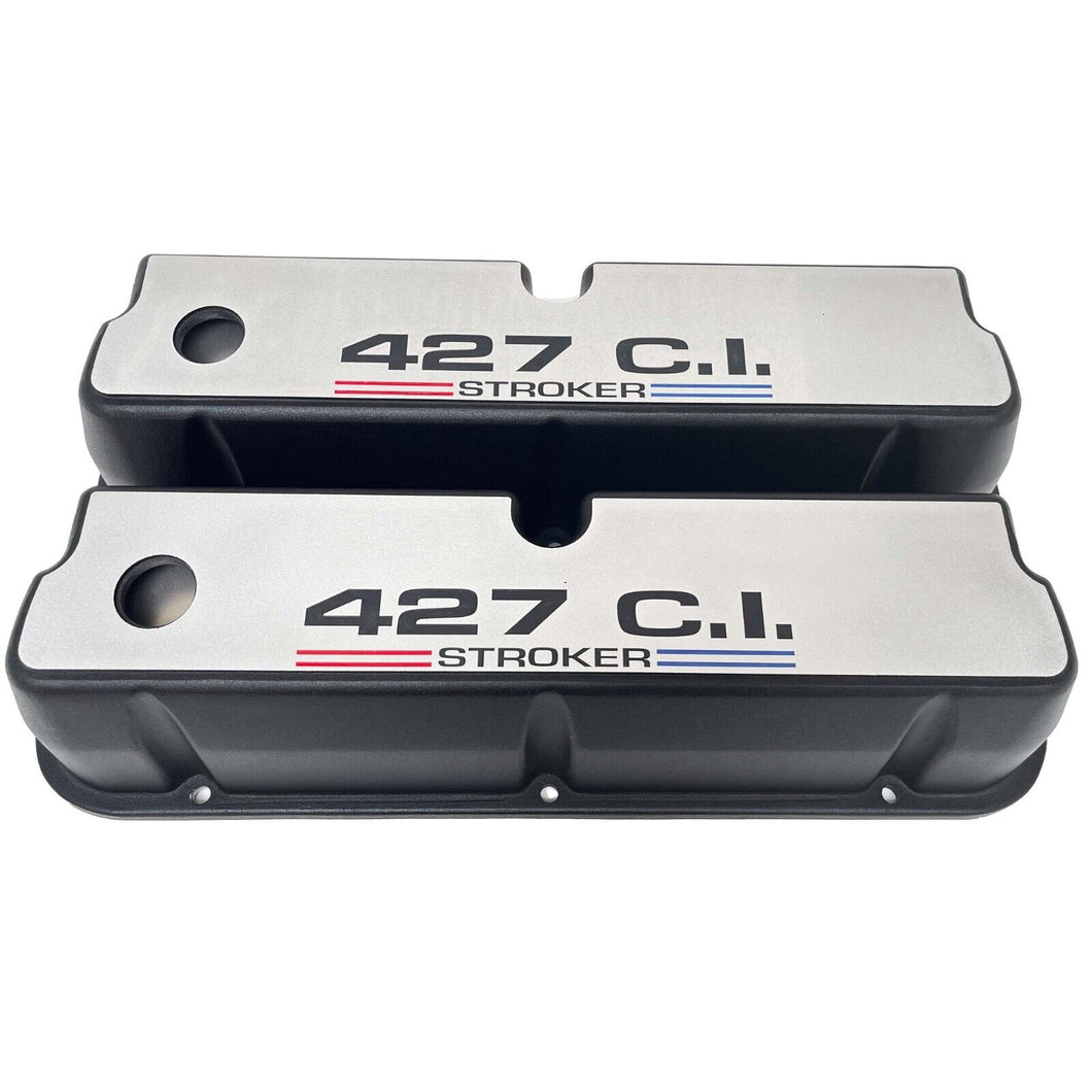 Ford 427 Stroker 351 Windsor Valve Covers - Full Billet Top - Black