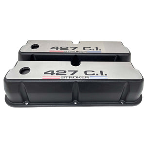 Ford 427 Stroker 351 Windsor Valve Covers - Full Billet Top - Black