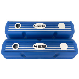 Ford FE 428 Short Valve Covers, Finned - Blue