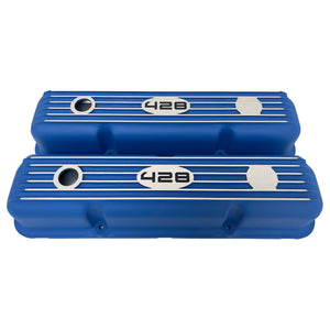 Ford FE 428 Short Valve Covers, Finned - Blue