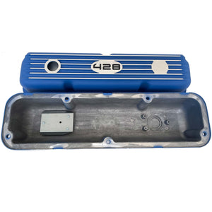 Ford FE 428 Short Valve Covers, Finned - Blue