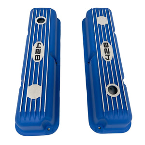 Ford FE 428 Short Valve Covers, Finned - Blue