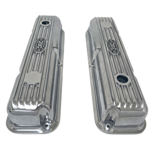 Ford FE 390 Short Valve Covers - Powered by 390 Logo 2 - Polished