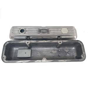 Ford FE 390 Short Valve Covers - Powered by 390 Logo 2 - Polished