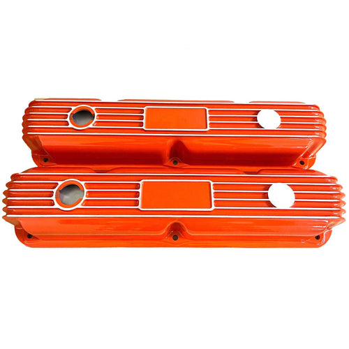 Mopar 318, 340, 360 Finned Valve Covers - Die-Cast - No Logo - Orange
