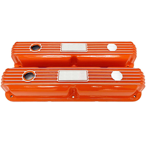 Mopar 318, 340, 360 Finned Valve Covers - Die-Cast - Custom - Orange