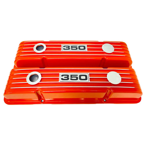 Small Block Chevy 350 Valve Covers, Finned - Orange