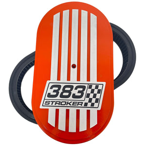 383 STROKER Raised Billet Top Logo 15" Oval Air Cleaner Lid Kit - Orange