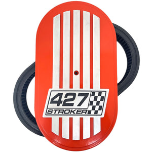 427 Stroker - Raised Billet Top 15" Oval Air Cleaner Kit - Orange