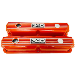 Mopar 340 Wedge Finned Valve Covers - Die-Cast Aluminum - Orange