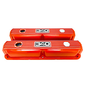 Mopar 340 Wedge Finned Valve Covers - Die-Cast Aluminum - Orange