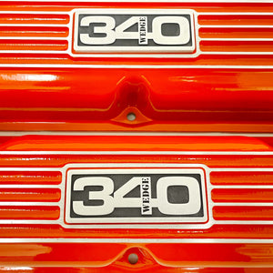 Mopar 340 Wedge Finned Valve Covers - Die-Cast Aluminum - Orange