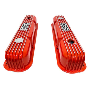 Mopar 340 Wedge Finned Valve Covers - Die-Cast Aluminum - Orange