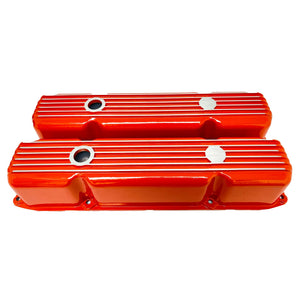 Mopar 383, 400, 440 Finned Valve Covers - Die-Cast Aluminum - Orange