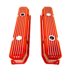 Mopar 383, 400, 440 Finned Valve Covers - Die-Cast Aluminum - Orange