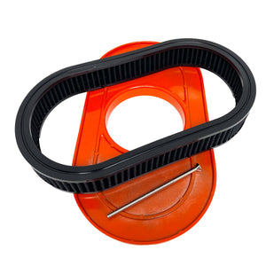 355 Cubic Inches, Custom Raised Billet Top Logo 15" Oval Air Cleaner Lid Kit - Orange