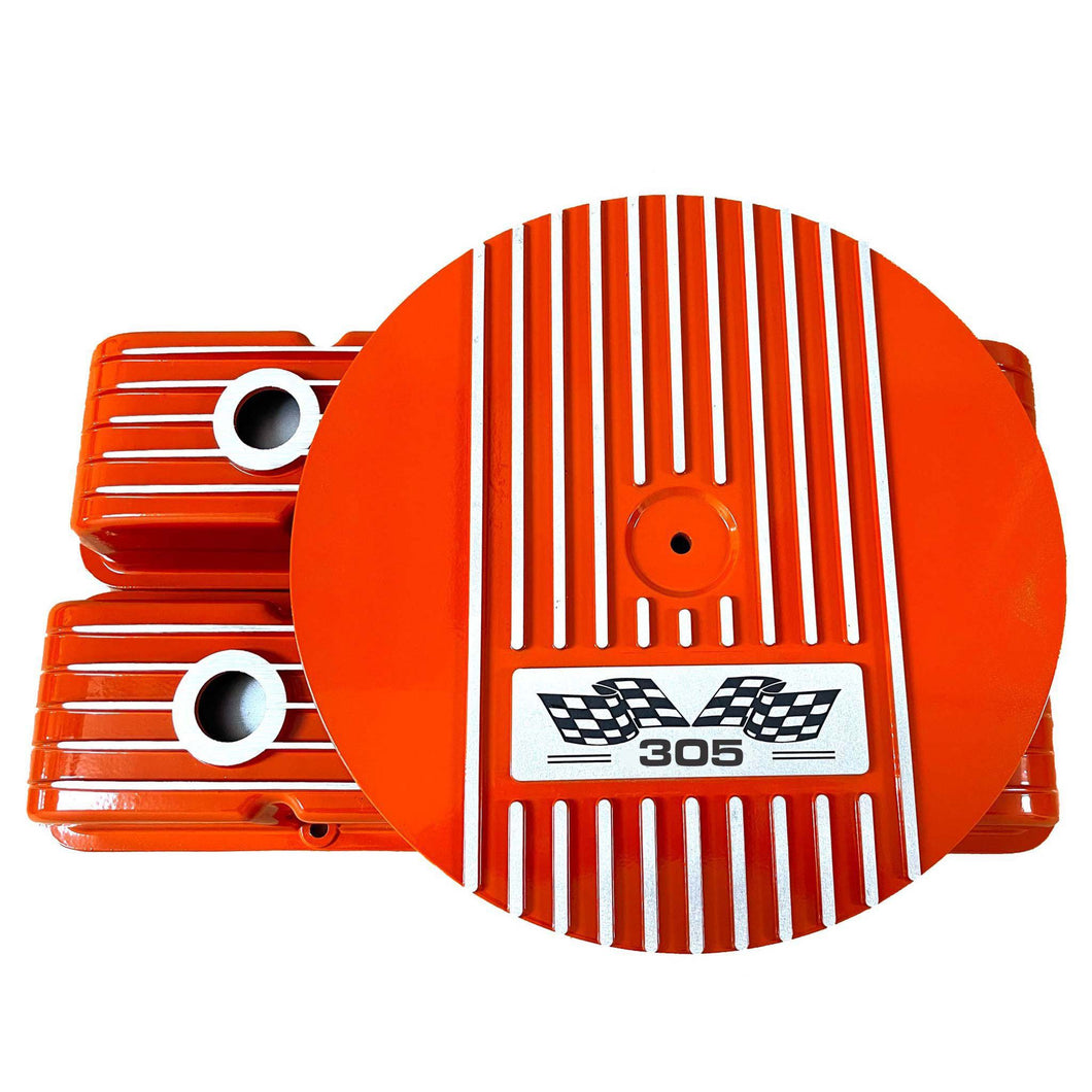 Small Block Chevy 305 Flag Logo Valve Covers & 13