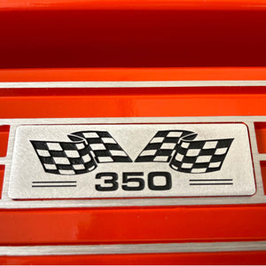 Small Block Chevy 350 Flag Logo Valve Covers & 13" Air Cleaner - Orange