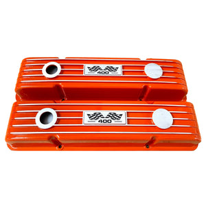 Small Block Chevy 400 Flag Logo Valve Covers & 13" Air Cleaner - Orange