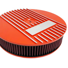 Load image into Gallery viewer, Small Block Chevy 327 Finned Valve Covers &amp; 14&quot; Round Air Cleaner Kit - Orange