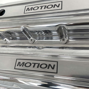 Big Block Chevy MOTION Logo Polished Valve Covers, Classic, Smooth Top