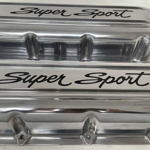 Big Block Chevy Super Sport Logo Polished Valve Covers, Classic, Smooth Top