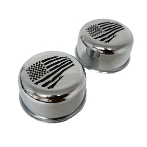 Chrome Valve Cover Breather Set with American Flag Design