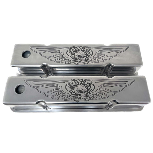 Small Block Chevy Tall Valve Covers - Skeleton Design - Polished
