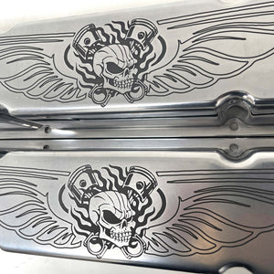 Small Block Chevy Tall Valve Covers - Skeleton Design - Polished