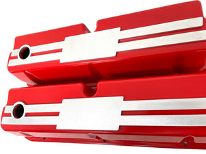 Ford 289, 302, 351 Windsor Tall Valve Covers - Custom Billet Top - Red
