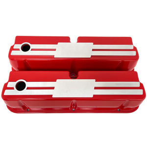 Ford 289, 302, 351 Windsor Tall Valve Covers - Custom Billet Top - Red