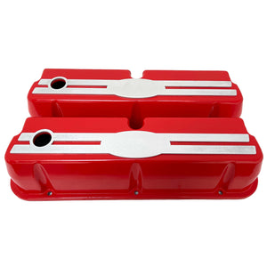 Ford 289, 302, 351 Windsor Tall Valve Covers - Oval Billet Top - Red