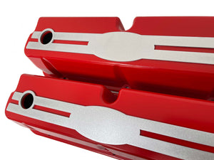 Ford 289, 302, 351 Windsor Tall Valve Covers - Oval Billet Top - Red