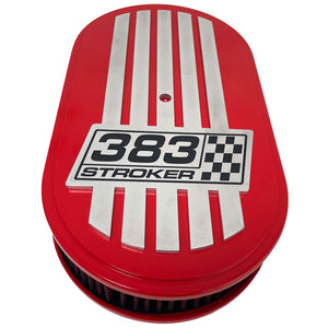 383 STROKER Raised Billet Top 15" Oval Air Cleaner Kit - Style 1 - Red
