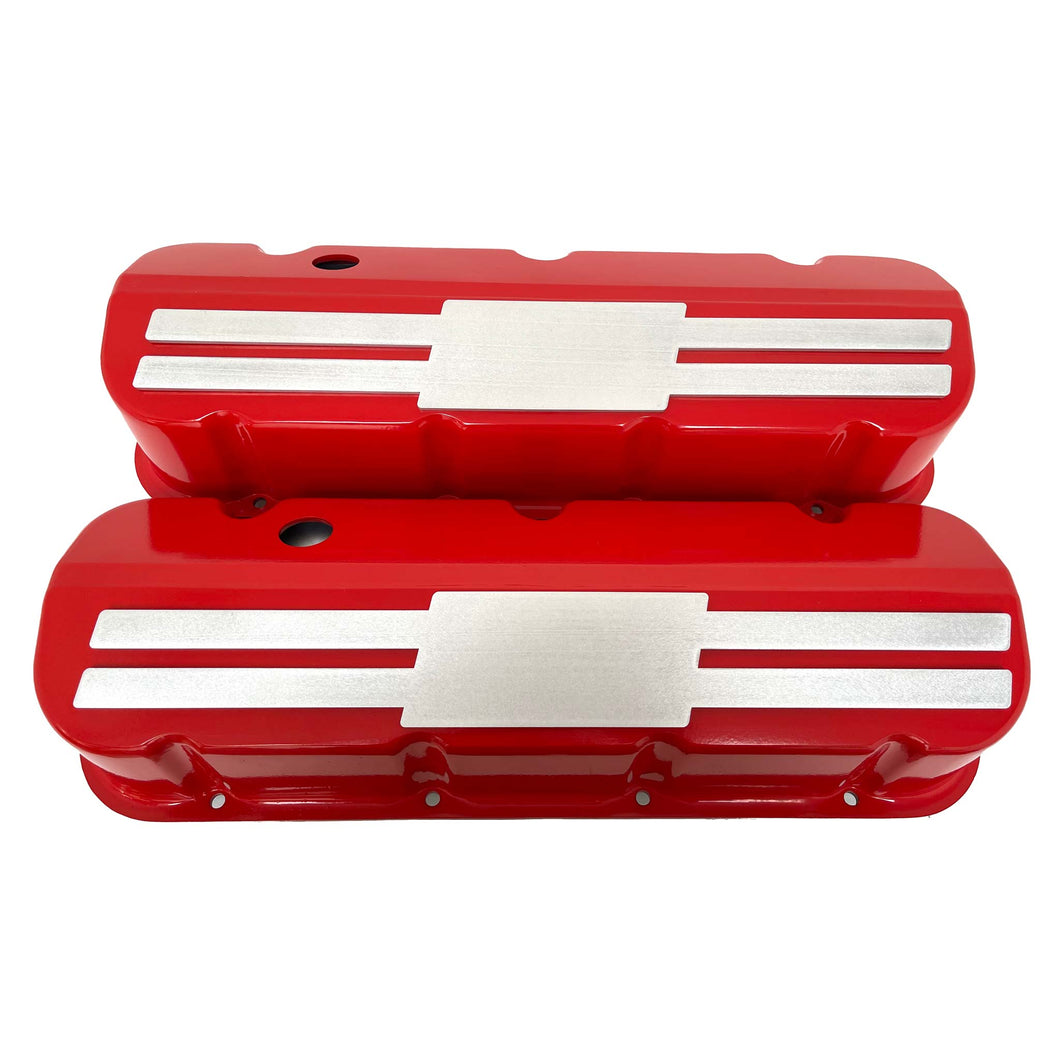 Big Block Chevy Tall Slant Top Valve Covers with Custom Billet Top - Red