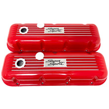 Load image into Gallery viewer, Big Block Chevy Super Sport Script Logo Finned Valve Covers - Red