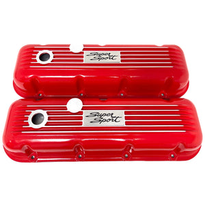 Big Block Chevy Super Sport Script Logo Finned Valve Covers - Red