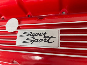 Big Block Chevy Super Sport Script Logo Finned Valve Covers - Red