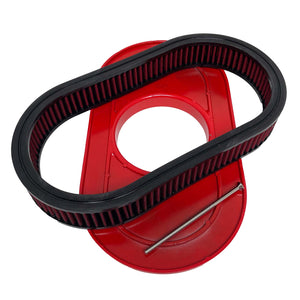 15" Oval Raised Billet Top Air Cleaner Kit - Custom - Red