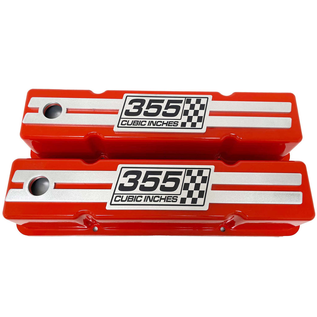 355 Stroker Small Block Chevy Tall Valve Covers, Custom Engraved Billet - Red