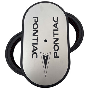 Pontiac Logo 15" Oval Air Cleaner Kit - Vertical Text - Silver